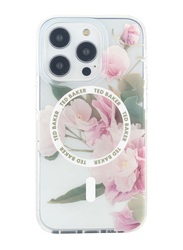 Ted Baker Apple iPhone 15 Pro Rich Vegan Leather Flower Placement Mobile Phone Case Cover with Magsafe, Multicolour