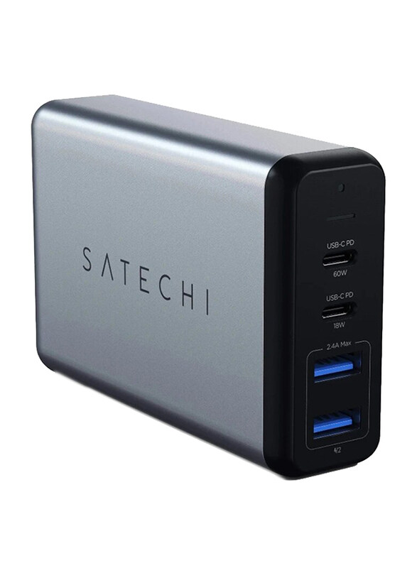 

Satechi Dual Port Travel Charger, with 2 x USB Type C PD and 2 x USB Type A, 75W, Space Grey