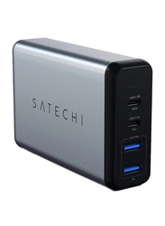 Satechi Dual Port Travel Charger, with 2 x USB Type C PD and 2 x USB Type A, 75W, Space Grey