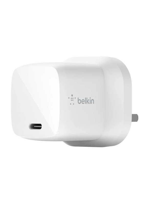 Belkin BoostCharge USB-PD GaN UK Wall Charger, 30W, White