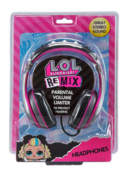 KidDesigns LOL Surprise Kid Safe Wired Headphone for Kids, Black/Pink