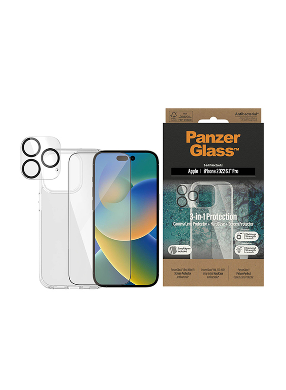 Panzerglass Apple iPhone 14 Pro 2022 Clear Case + Screen Protector Set with Wireless Charging, Clear