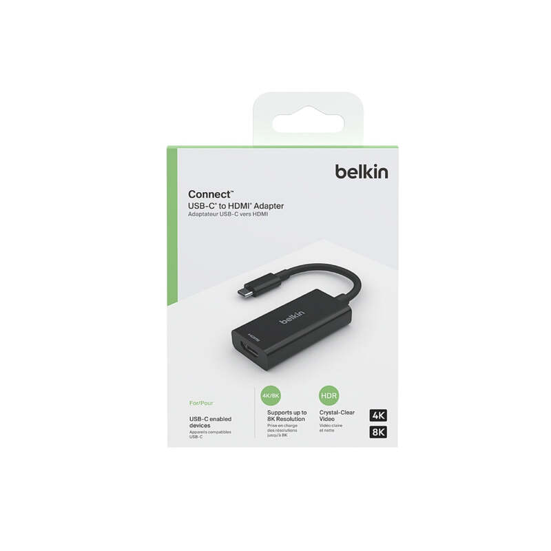 Belkin Connect USB-C to HDMI 2.1 Adapter 8K, 4K, HDR Compatible HDMI display, Plug & Play Audio/Video Accessory for MacBook, Chromebook, PC & other devices - Black