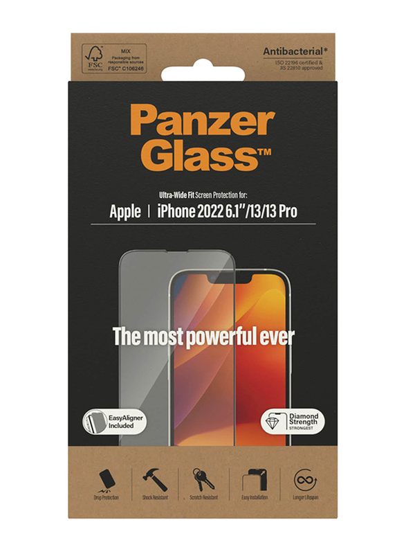 Panzerglass Apple iPhone 14 2022 Ultra Wide Fit Screen Protector, Black/Clear