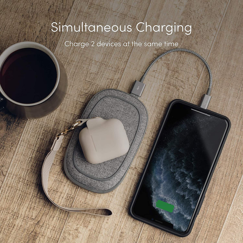 Moshi 5000mAh Porto Q 5K Portable Battery, with Built-in Wireless Charger, Nordic Grey