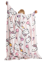 Kanguru Hello Kitty Kids Rolled Plaid Fleece Blanket, Multicolour