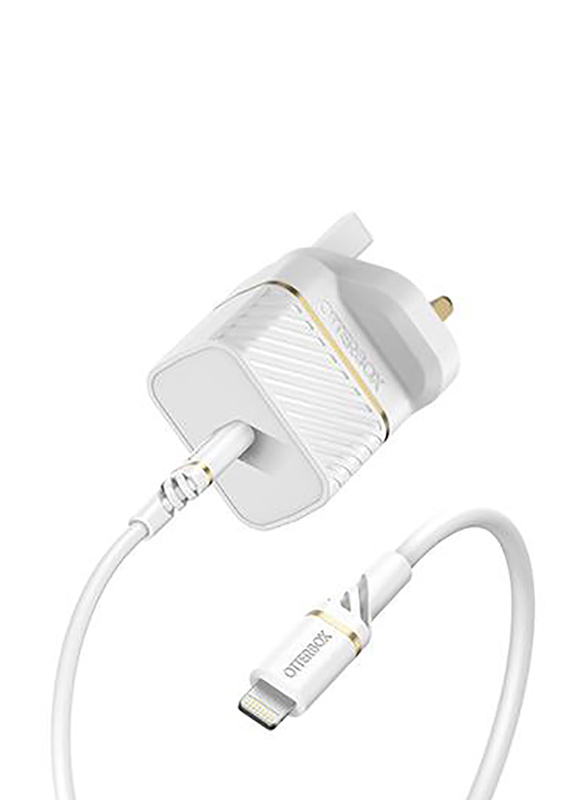 OtterBox 20W Rugged Fast Compact UK Wall Charger, with 1-Meter USB Type C Cable, White