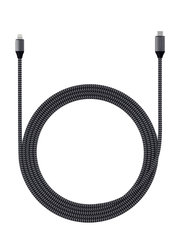 Satechi 6-Feet Braided Nylon Lightning Charging Cable, USB Type-C Male to Lightning for Apple Devices, Grey