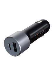 Satechi Dual Port Car Charger, with USB Type C PD and USB Type A, 72W, Space Grey