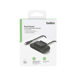 Belkin BoostCharge 4-Port 30W Power Extender Portable Charger w/ 2Meter Cable, Clip Included, 2x USB-C, 2x USB-A, for Apple/Android iPhone 14/13/12 Pro Max, iPad, Samsung Phones & Tablets - Black