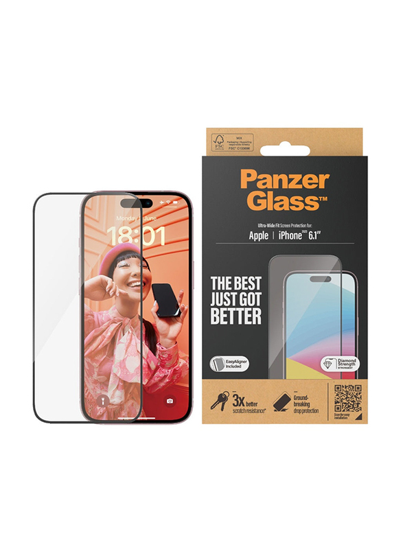 Panzerglass Apple iPhone 15 2023 Tempered Glass Ultra Wide Screen Protector, Clear