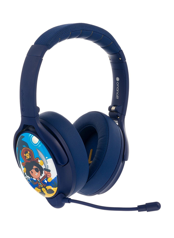 BuddyPhones Cosmos Plus Active Wireless Bluetooth On-Ear Noise Cancellation Headphone for Kids, Deep Blue