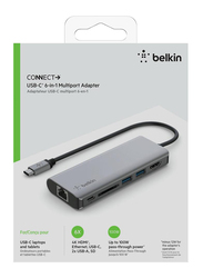 Belkin Connect USB-C 6-in-1 Multiport Hub, Grey