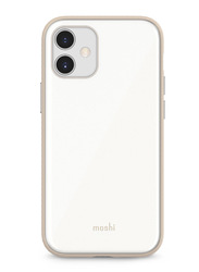 Moshi Apple iPhone 12 Mini Iglaze Durable Drop Protection Hybrid HardShell Construction Slim Mobile Phone Case Cover with Snapto System & Wireless Pass-Through Charging Compatible, White/Beige