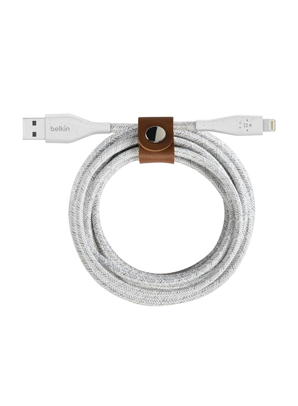 Belkin 3-Meter Duratek Plus Lightning Cable, USB Type A Male to Lightning for iOS Devices, White