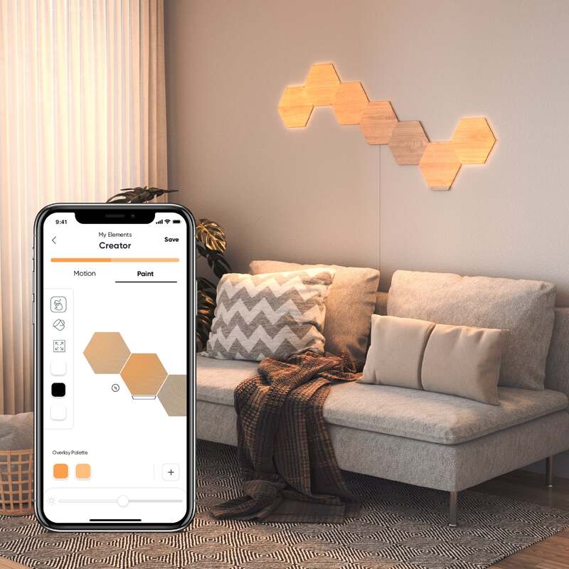 Nanoleaf Elements Birchwood Hexagons Expansion Smart WiFi LED Panel System with Music Visualizer, 3 Packs, Beige/Brown