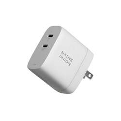 Native Union Fast GaN Charger PD 67W Dual USB-C Portable Multi Charger, Smart Power, Multi Plugs for Travel, for Apple iPhone, iPads, MacBooks, Android, Samsung, Surface, PC, Laptops - White