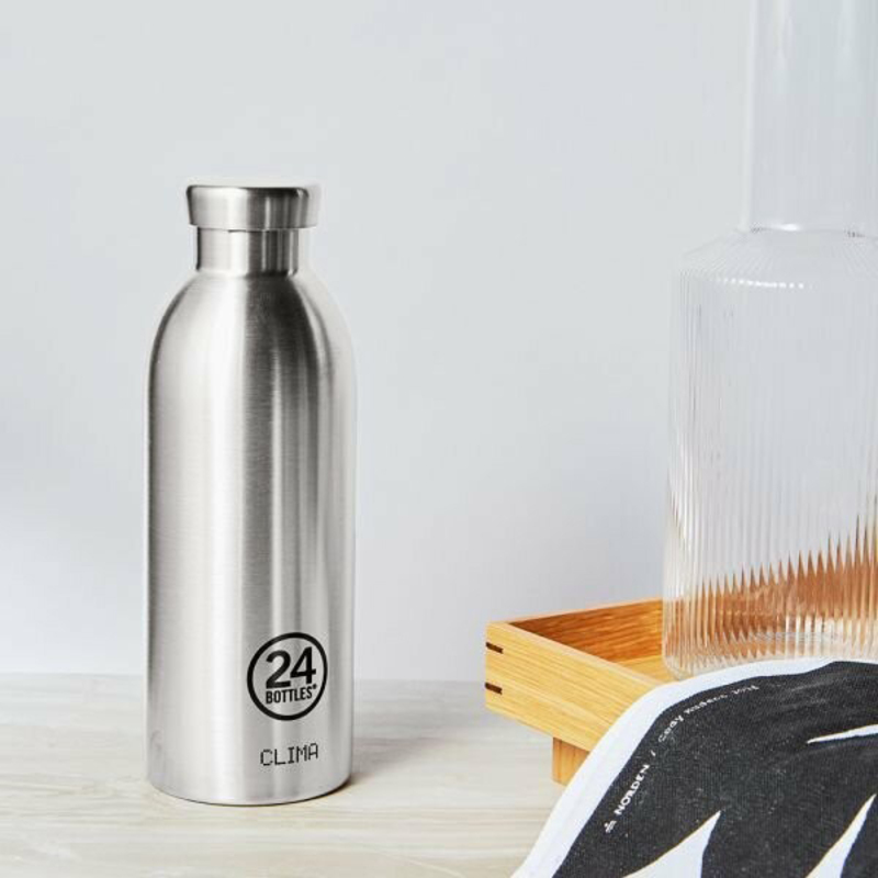 24Bottles 500ml Clima Double Walled Insulated Stainless Steel Water Bottle, Steel