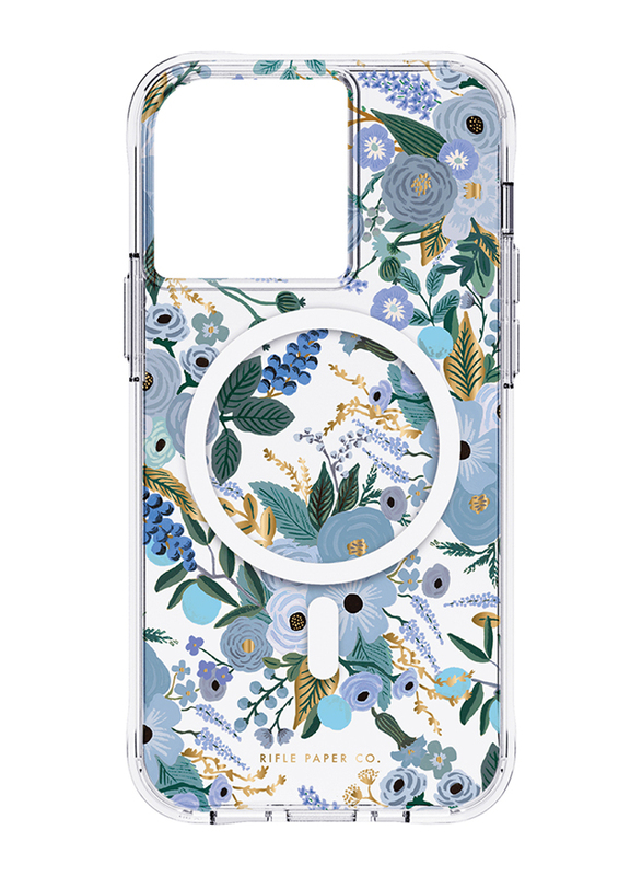 Rifle Paper Co. Apple iPhone 13 Pro Antimicrobial Magsafe Mobile Phone Case Cover, Garden Party Blue