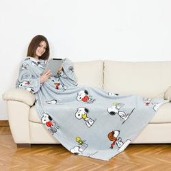 Kanguru Deluxe Snoopy Wearable Blanket Fleece Blanket with Sleeves & Pocket, Multicolour