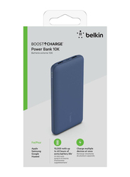 Belkin 10000mAh BoostCharge Power Bank with 2 USB Type A and 2 USB Type C Ports, 15W Quick Charge for Apple Devices, Blue