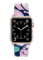 Casetify Leather Band for Apple Watch All Series 42mm, Aluminum Gold Frame/Pink Peonies