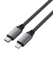Satechi 25cm Braided Nylon Lightning Charging Cable, USB Type-C Male to Lightning for Apple Devices, Grey