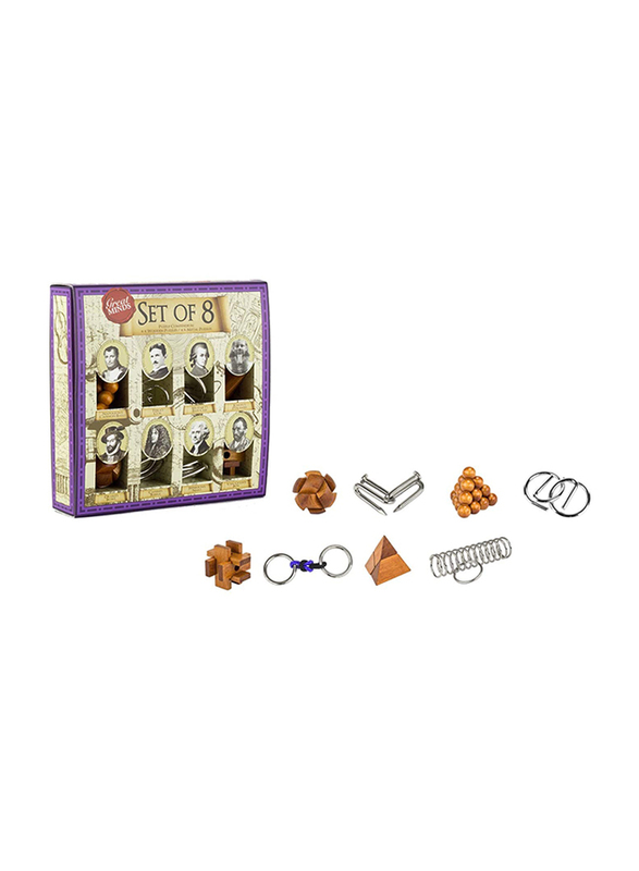 Professor Puzzle 8-Piece Great Minds 3D Wooden & Metal Assembly Puzzles, Ages 14+, Brown