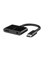 Belkin RockStar 3.5mm Audio + USB-C Charge Adapter, USB Type-C Male to 3.5 mm Jack/USB Type-C for Smartphones, Black