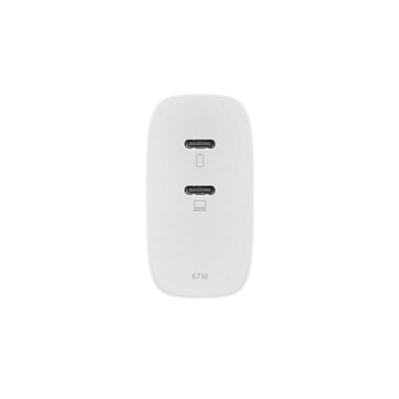 Native Union Fast GaN Charger PD 67W Dual USB-C Portable Multi Charger, Smart Power, Multi Plugs for Travel, for Apple iPhone, iPads, MacBooks, Android, Samsung, Surface, PC, Laptops - White