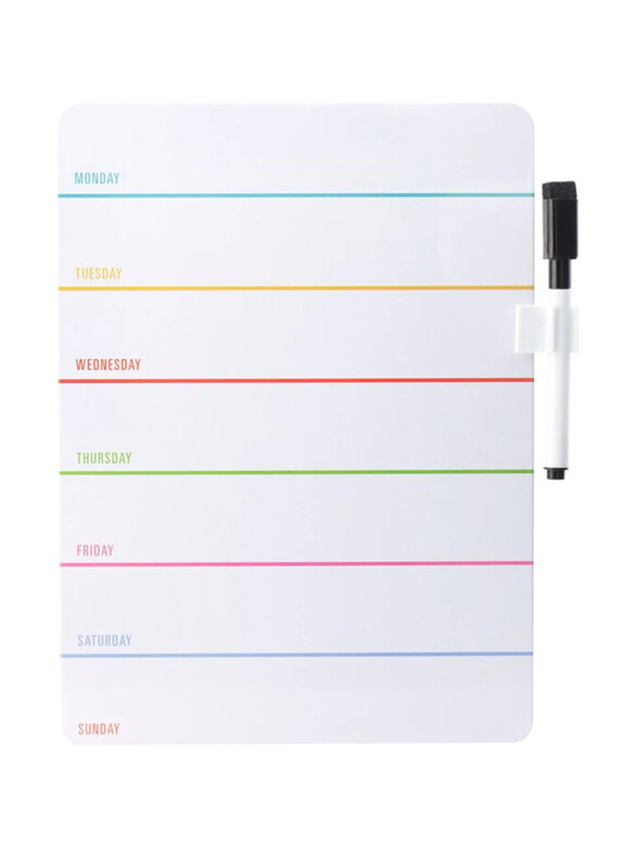 

Kikkerland Magnetic Lines & Days Daily Dry Erase Board with Dry Erase Marker Set, Multicolour