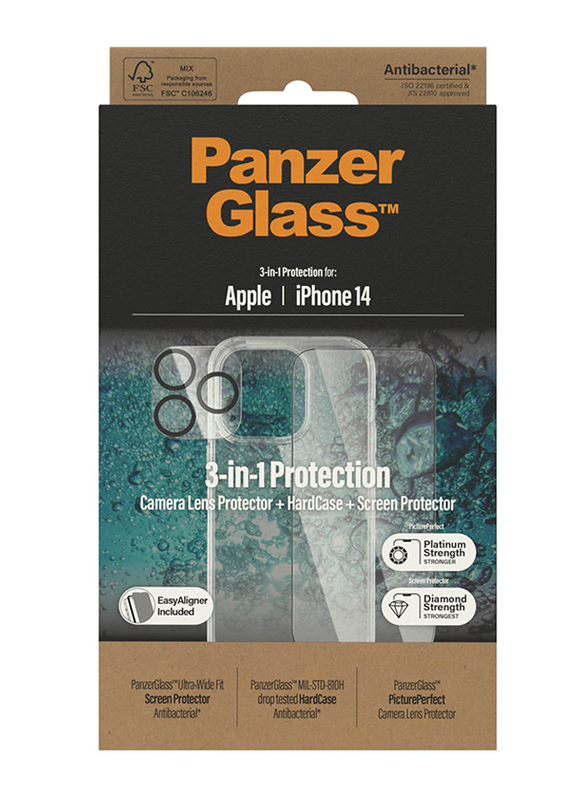 Panzerglass Apple iPhone 14 Mobile Phone Case Cover with Screen Protector, Clear