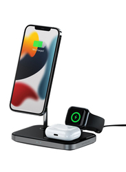 Satechi 3-in-1 Magnetic Wireless Charging Stand, MagSafe Compatible for iPhone 13/12/Pro/Max/Mini, Apple Watch 7/6/5/4/3/2/1/SE, Airpods 2nd Gen & Airpods Pro, Black