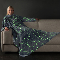 Kanguru Deluxe Glow Constellation Wearable Blanket Fleece Blanket with Sleeves & Pocket, Multicolour
