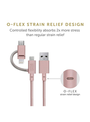 Native Union 2-Meter 3-in-1 Belt Charging Cable, USB Type A Male to Lightning/USB Type-C/Micro USB for Universal Devices, Rose