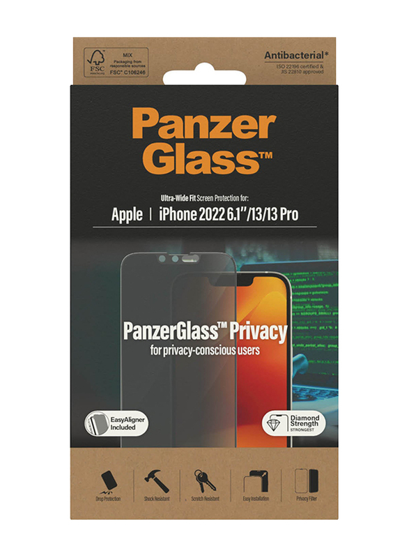 Panzerglass Apple iPhone 14 2022 Privacy Screen Protector, Black/Clear