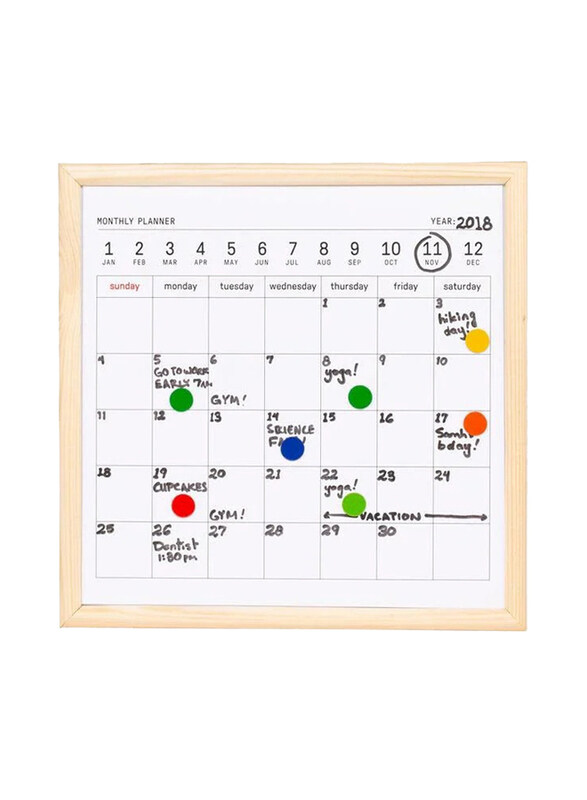 

Kikkerland Monthly Lines & Days Mini Board Calendar with Dry Erase Marker & Magnetic Color Coding Buttons Set, Multicolour