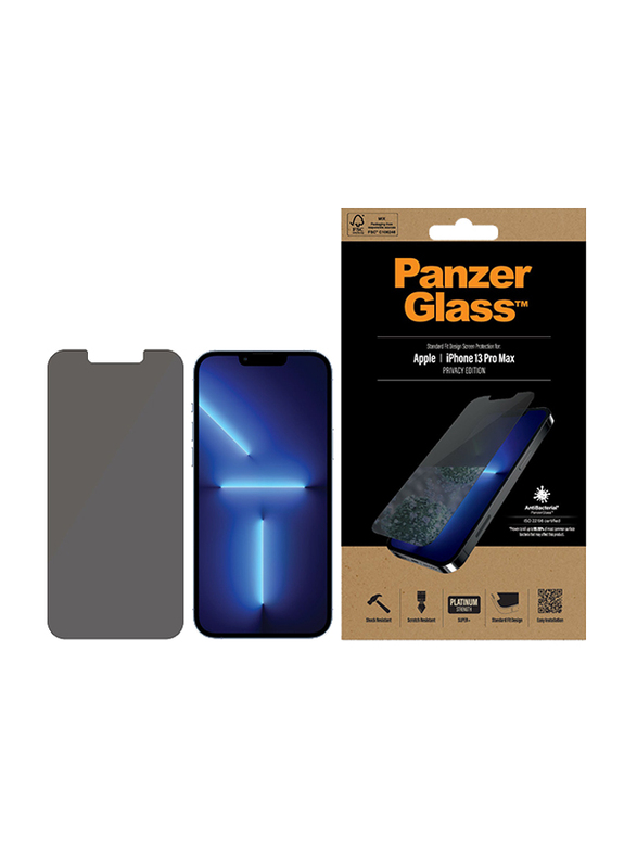 Panzerglass Apple iPhone 13 Pro Max Privacy Standard Fit Tempered Glass Mobile Phone Screen Protector, Black