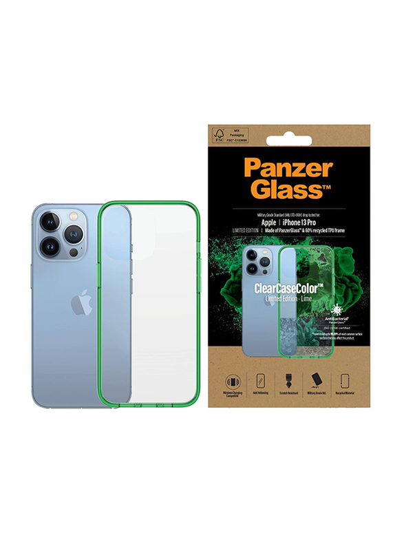 Panzerglass Apple iPhone 13 Pro Clear Case Color TPU Drop Protection Treated Mobile Phone Case Cover with Anti-Microbial, Lime Green