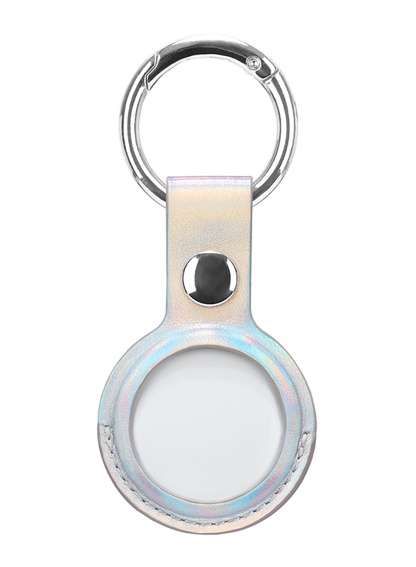 Case-Mate Apple Leather AirTag Keychain Case, Iridescent Silver