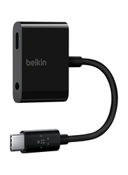 Belkin RockStar 3.5mm Audio + USB-C Charge Adapter, USB Type-C Male to 3.5 mm Jack/USB Type-C for Smartphones, Black