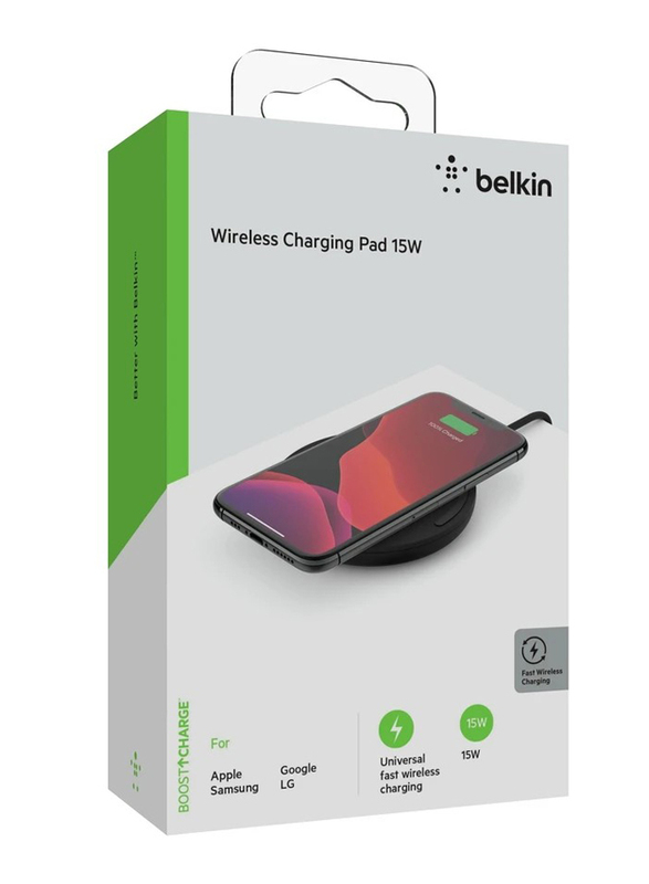 Belkin BoostCharge Wireless Charging Pad, Qi Certified Fast Charging, 15W, Black