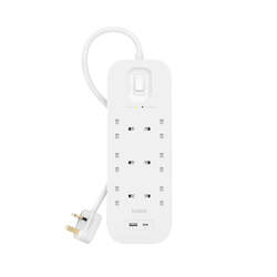 Belkin 6-Outlet Surge Protector w/ Charging Ports 18W 2meters Cable Length, 650 Joules Protection, PD Fast Charge 1x USB/C 1x USB-A, Heavy Duty Chord, w/ Switch & LED Indicator,  - UK 3-Pin