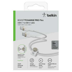 Belkin BoostCharge Pro Flex Braided USB-C to USB-C Charge & Sync Cable 1M Fast Charge Power Delivery, Heavy Duty, for Apple MacBook Air/Pro, iPad Pro/Air/Mini, Samsung Galaxy S23/22 Ultra - White