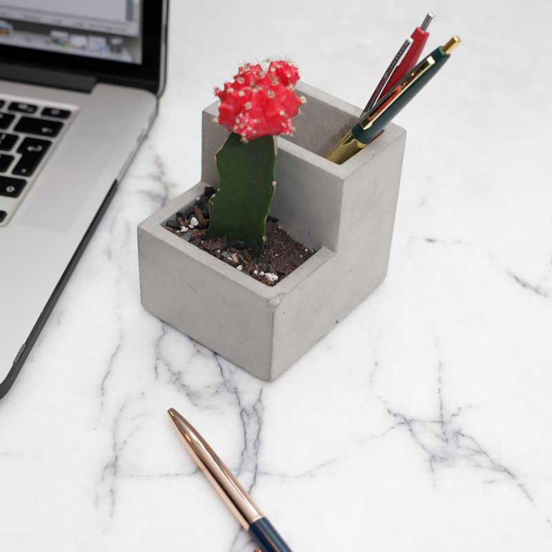 Kikkerland Concrete Small Planter and Pen Holder, White