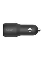 Belkin Boost Charge Dual USB Car Charger, with USB Type A to Lightning Cable, 1 Meter, 24W, Black