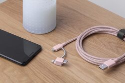 Native Union 2-Meter 3-in-1 Belt Charging Cable, USB Type A Male to Lightning/USB Type-C/Micro USB for Universal Devices, Rose