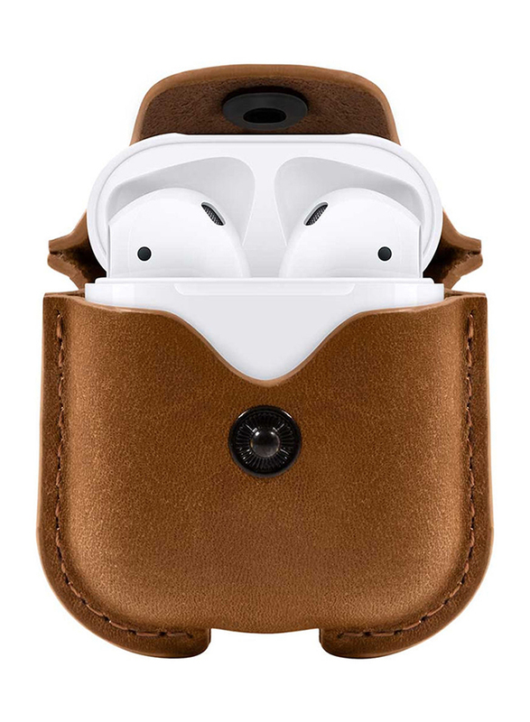 Twelve South AirSnap Leather Protective Case for Apple AirPods, Cognac