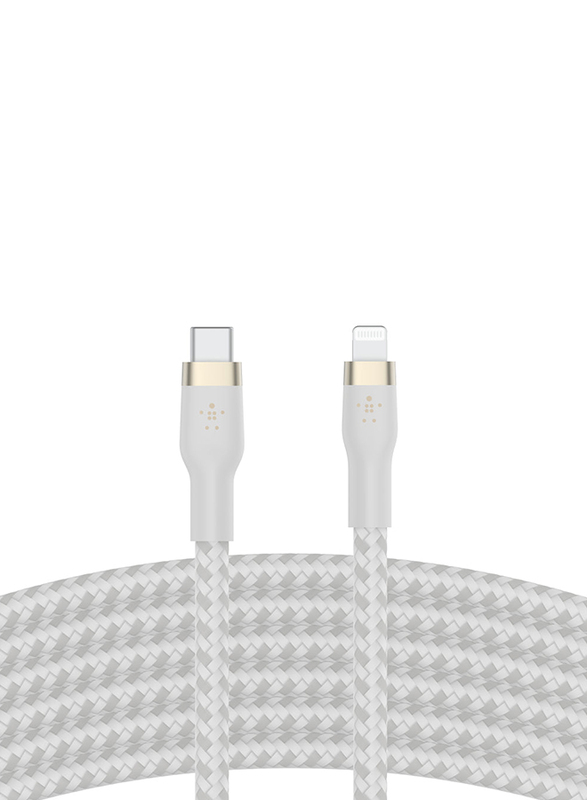 Belkin 3-Meter Boost Charge Pro Flex Lightning Cable, USB Type-C to Lightning for Apple Devices, White