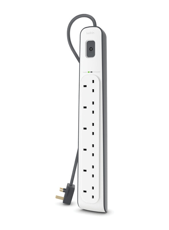 Belkin 6-Way Heavy Duty Electrical Extension Socket with Surge Protection Strip and 2 Meters Power Cord, White